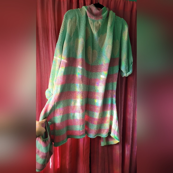 FINAL PRICE Wildfox American Love Slouch Heart Pink White Blue Stripe Cardigan - Picture 7 of 7